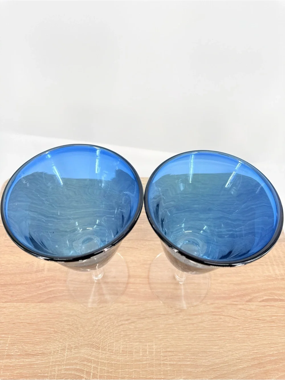 Cobalt Blue Water Wine Goblets Set of 2 Hand Blown Glass Drinkware Coastal